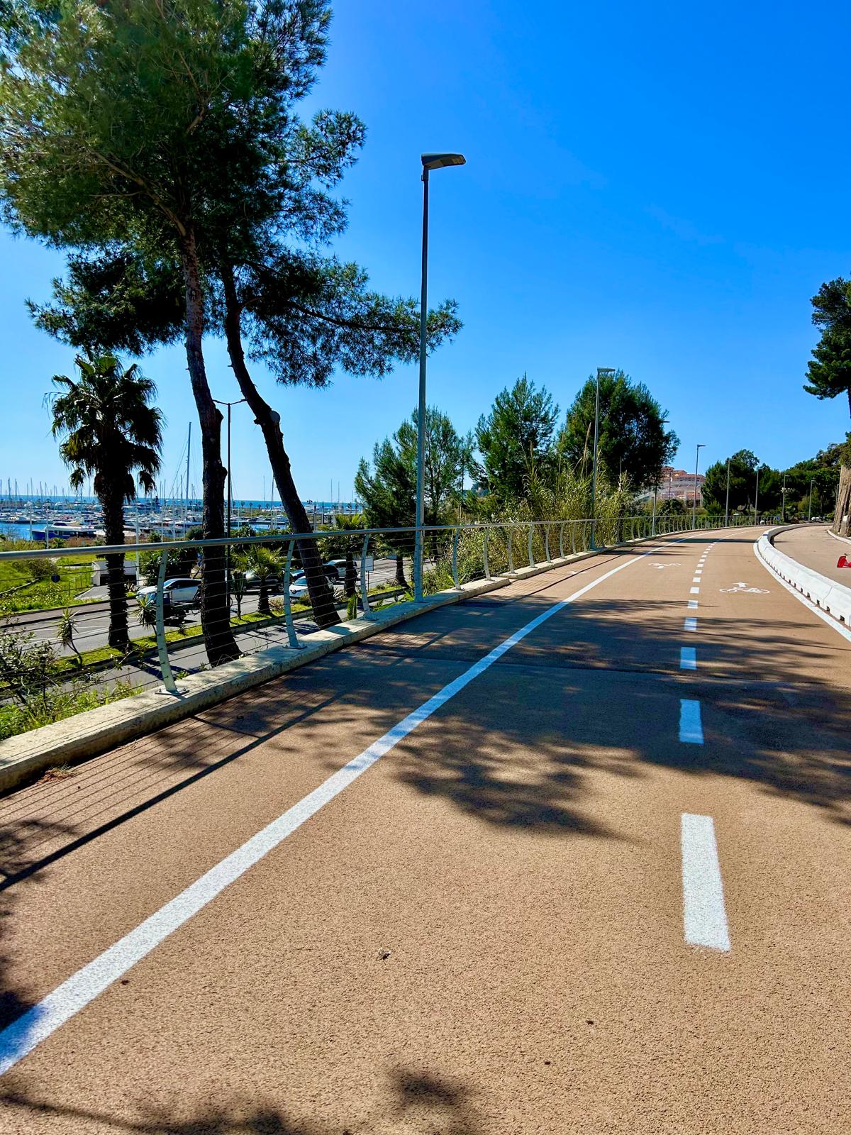 La pista ciclabile di Imperia accanto al porto e alle palme